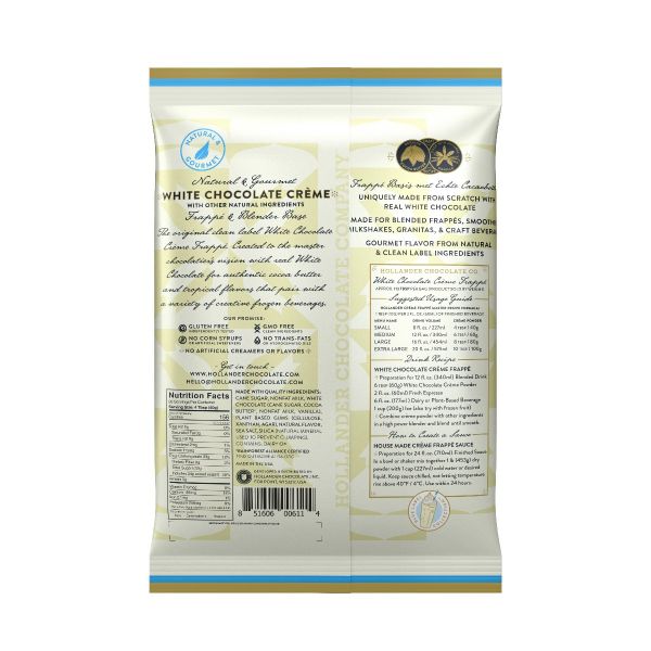 Hollander White Chocolate Frappe Powder nutrition facts and directions