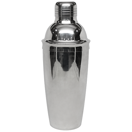 16 oz silver cocktail shaker that is 3 parts